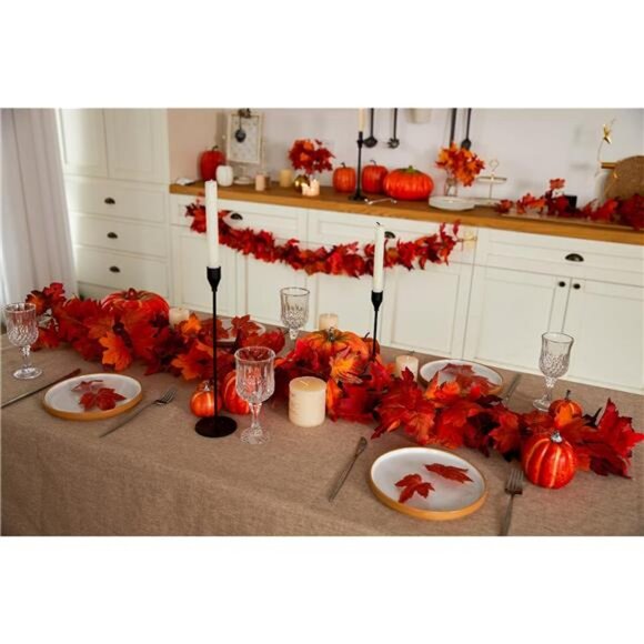 6PCS Artificial Maple Leaf Garland - 5.6Ft Autumn Red Fall Decor - Picture 5 of 8